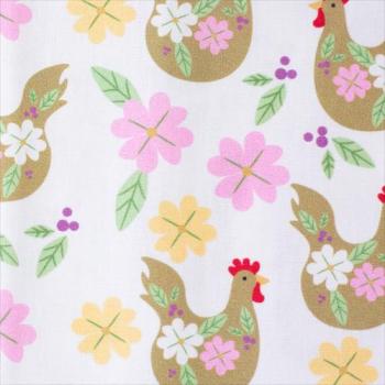 Bauwoll Druck Hühner mit Blüten auf Weiß von Happy Easter by Swafing 